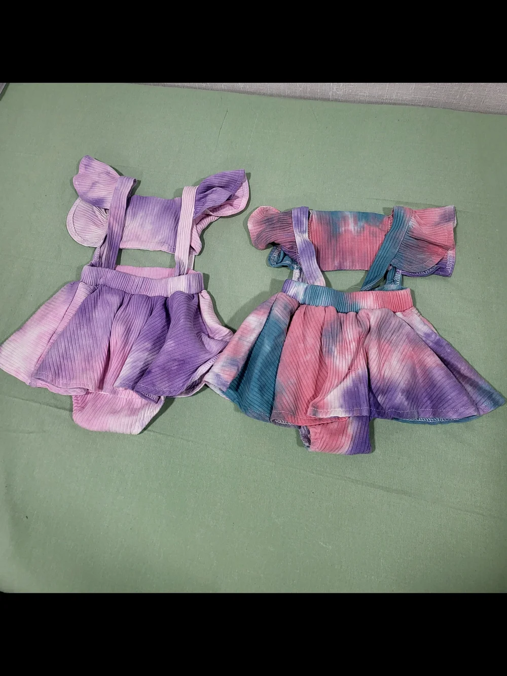 SHEIN Pastel Tie-Dye Ruffle Strap Baby One-Piece Bodysuits - Pink, Purple, Blue